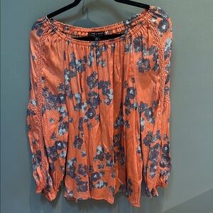 Zac & Rachel Orange Blue Long Sleeve Pleated Blouse